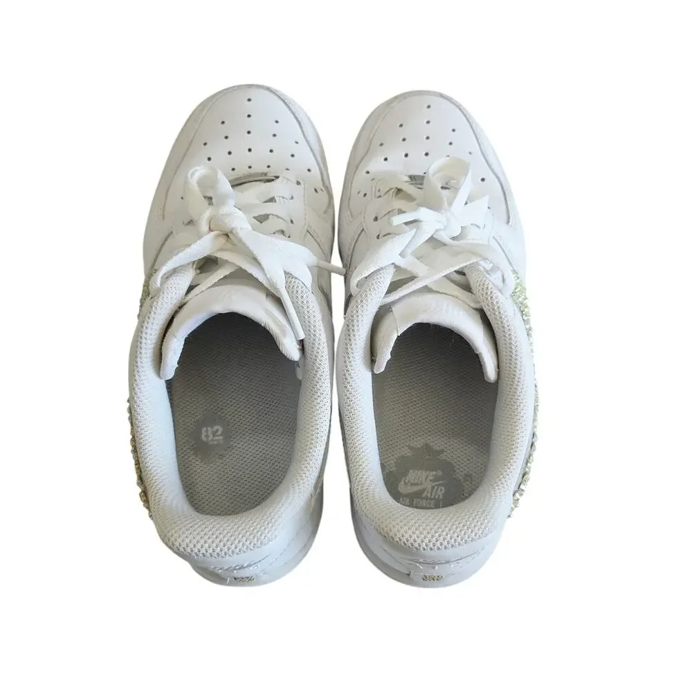 Custom Bling Nike Air Force 1 Low Gold Rhinestone White Sneakers S Initial 6.5